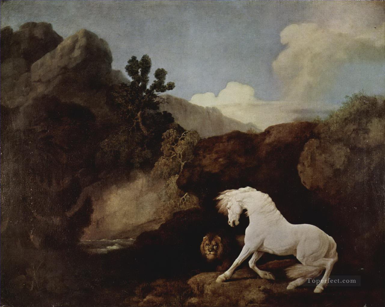 george stubbs a Cheval effrayé par un lion 1770 Peintures à l'huile